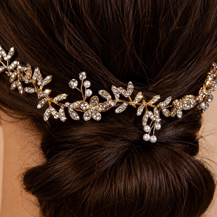 Perfect Bridal Delicate Gold Sparkling Crystal Bridal Hair Vine